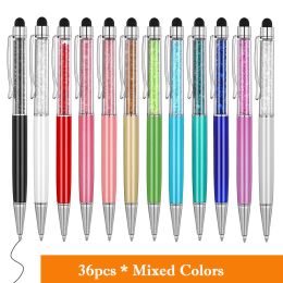 Pens 36pcs/lot Bling 2 in 1 Colourful Crystal Capacitive Touch Stylus BallPoint Pen For iPad For iPhone For Samsung For Android phone