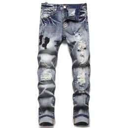 Jeans Designer jeans Purple jeans Fashion imitation old ripped biker women's denim cargo men's black pants