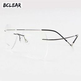 Lenses Bclear Titanium Rimless Fashion Designer Eyeglasses Optical Glasses Frame Men and Women Eyewear Lightweight Flexible Spectacle