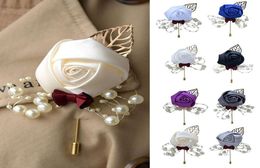 Bride Groom Brooch Wedding Artificial Flower Leaf Korean Style Fabric Jewellery Brooch Corsage Wedding Ceremony Pin Boutonniere4347560