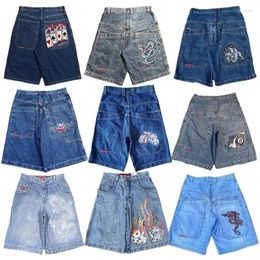 Kvinnors jeans jnco denim shorts hip hop y2k pocket baggy män kvinnor sommar mode goth harjuku basket streetwear