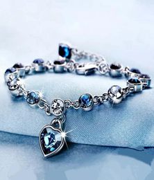 925 Sterling Silver Sapphire Bracelet For Women Romantic Heartshaped Blue Jewellery pulseira feminina kehribar bizuteria Bracelet Y7432498