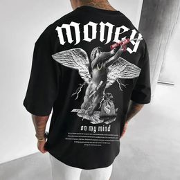 Oversize Streetwear Men Money Angel Print T Shirts Short Sleeve O Neck Tee Tops Summer Fashion Trend Clothing for Mens Loose Fat 240409