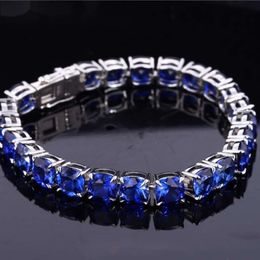 Starsgem Custom Women Man 18K Gold Plated Sterling Silver S925 Royal Blue Sapphire Bracelet