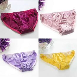 Pure 3pcs/lot Sexy Panties 100% Silk Briefs for Lady Women with Lace Underwear High Quality 210730