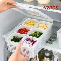 Storage Bottles 1/2PCS 6 Grid Refrigerator Box Food Vegetable Fruit Organizer Fridge Drain Basket Onion Clear