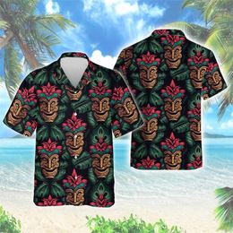 Men's Casual Shirts Hip Hop Hawaiian Tiki Mask 3D Printed Beach Shirt Harajuku Fashion For Men Clothes Polynesia God Short Sleeve Aloha Tops