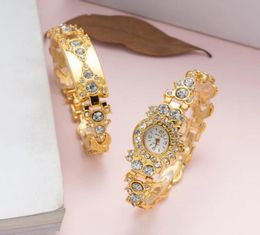 Wristwatches Women Fashion Gold Watch Quartz Luxury Crystal Bracelet Steel Ladies Wristwatch Woman Clock Bracelets 2pcs With Box M2184350