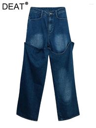 Women's Jeans High Waist Loose Long Straight Wide Leg Buttons Removable Shorts Denim Trousers 2024 Autumn Fashion