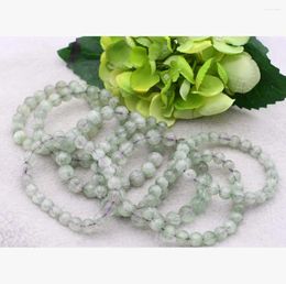 Strand 8" Natural Green Fluorite White Floss Crystal Stretch Bracelet