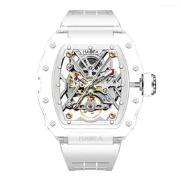 Wristwatches Haofa Crystal Mechanical Watches For Men Luxury Transparent Waterproof Luminous Mens Automatic Skeleton Watch 2202