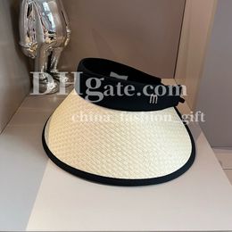 Summer Visors Hat Wide Brim Sun Hat Designer Straw Woven Visor Hat Women Beach Travel Empty Top Hat Sun Protection Hat