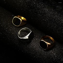 Cluster Rings Silver Plated Black Stone Ring Fashion Men Punk Titanium Steel Trend Luxury Nightclub Party Jewelry Accessories