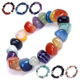 Perlen -Diezi Yoga Ethnische multikolne natürliche unregelmäßige Steinperlen Strang Armband für Männer Frauen handgefertigt 7 Chakra -Armbänder Bangelmänner 240423