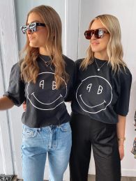 T-Shirts Smile Graphic TShirt Women Short Sleeve Letter Print Fashion Tees Tops Female Tee Shirt Tshirts Casual Streetwear 2023 Summer