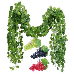 Decorative Flowers 12 Strands Artificial Fake Grape Vines Ivy Leaves With 3 Strings Grapes For Wedding Party Home Wall Decoration