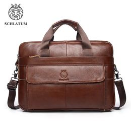 SCHLATUM Genuine Leather Briefcases Hard For Men Handbags Laptop Briefcase Bags 15.6 Inch Office Bussiness Computer Bag 240418