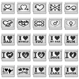 Link Bracelets 1pc Fashion Romantic Heart I Love Dad Mum You Dogs Links Charm Fit 9mm Bracelet Stainless Steel Jewellery DIY Making