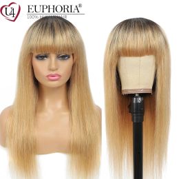 Wigs Ombre Blonde Long Straight Hair Wigs Brown Burg Red Natural Colour Brazilian Remy Human Hair Full Machine Wigs With BangsEUPHORIA