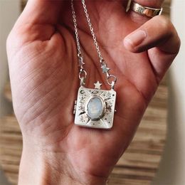 Pendant Necklaces Square Star Moon Po Locket Pendants Necklace Vintage Gold Silver Colour Picture Frame Fashion Jewellery Antique Party