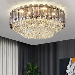 Luxury Smokey Gray Crystal Ceiling Lights 2024 New Postmodern LED Lighting Home Decoration Lamps for Living Room Decor Lustres