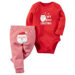 Sets Newborn Baby Girls Outfits My First Christmas Letter Romper+Stripe Pant Children Suits Toddler Baby Boys Clothes Sets New Year