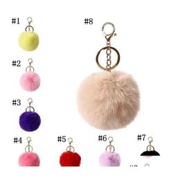 Favor Imitate Party Dhs 8cm Rabbit Fur Ball Keychain Pom Car Handbag Keychains Decoration Fluffy Faux Key Ring Bag Accessories Drop Dh6qb s