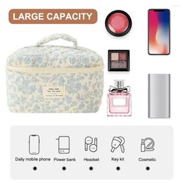 Cosmetic Bags Women Floral Bag Printed Cotton Padded Organiser Large Capacity Zipper Closure Girls Daily Handbag