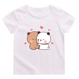Tees Panda Bear Bubu and Dudu Cute T Shirt Kids Summer Clothes 100% Cotton Girls Tops Cartoon Print Pink Tees ONeck Anime Boys Shirt