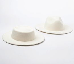 Women 100 Wool Felt Hats White Wide Brim Fedoras for Wedding Party Church Hats Pork Pie Fedora Hat Floppy Derby Triby Hats Base2871794