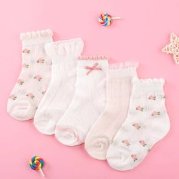 Leggings Girls Socks 5 Pairs/Lot Spring Summer Cotton Infant Children Socks Cute Flowers Pattern For Kids Baby