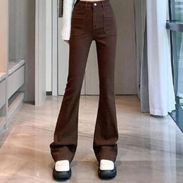 Women's Jeans Versatile Flare Bell Bottom High Waist Skinny Flared Denim Trouser With Font Pockets Ladies Long Pants