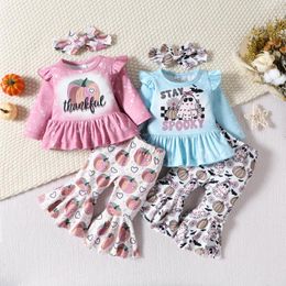 Clothing Sets Autumn Christmas Infant Baby Girl Outfits Letter Print Tops Pumpkin Santa Flare Pants Headband Halloween Clothes