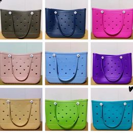 Waterproof Beach Soft EVA Bag Punched Handbag Colourful Summer Water Park Tote Basket Swimming Suit Towels Organiser Shoulder Bag 240423