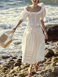 Skirts Women Embroidery Trim White Skirt Cotton High Waist Zipper Female Mid-calf Jupe 2024 Spring Summer