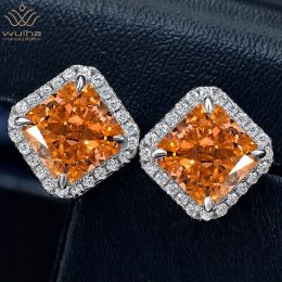 Earrings WUIHA 925 Sterling Silver Crushed Ice Cushion Cut 2CT Fancy Vivid Orange Sapphire Created Moissanite Diamonds Earrings for Women