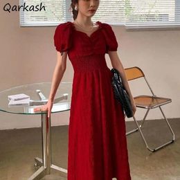 Casual Dresses Dress Women Retro Summer Stylish 3 Colours Holiday Girls High Waist Solid Lovely Sleeve Elegant Simple Party