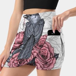 Skirts The Bird With Silver Key Women's Skirt Y2K Summer Clothes 2024 Kpop Style Trouser Pocket Jay Botanical