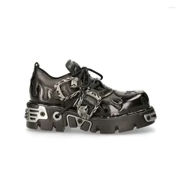 Casual Shoes Retro Rock For Both Men And Women 2024 Dark Punk Leather Metal Niche Low Top Platform 44 42 43