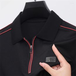 Men's Polos Mulberry Silk Polo Shirt Embroidered Half Sleeve Zipper T-shirt British Business Fashion 2024 Summer Menswear