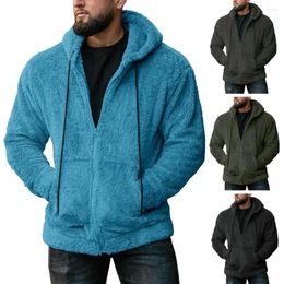 Men's Jackets Men Plush Coat Breathable Jacket Premium Winter Hooded Thick Long Sleeve Drawstring Solid Colour For Outdoor