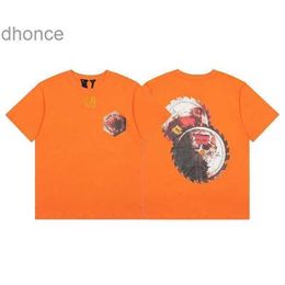 Men's Designer Short Sleeve Fashion Trend Trendy Gear Printed Sleeved T-shirt with Metallic Pattern Round Neck Mens Orange Half Shirt