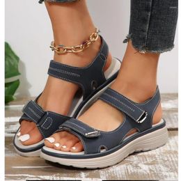 Casual Shoes Brand Hook Loop Sandals Women Summer Leather Light Leisure Wedge Platform Blue Girls Outside Anti-slide Apricot 42