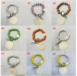 DHL 9 Styles Beaded Bracelet Keychain Pendant Party Favour Sports Ball Soccer Baseball Basketball Wooden Bead Bracelet FY3666