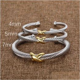 Bangle Designer Fashion Jewellery Twisted X Bracelet Gold Charm Sliver 925 Sterling Sier Bracelets Braided Cross Diamond Zircon Luxury B Otv82