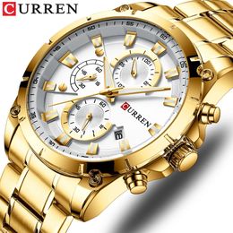 Gold Watches Mens Luxury Top Brand CURREN Quartz Wristwatch Fashion Sport and Causal Business Watch Male Clock Reloj Hombres 240417