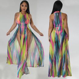 Casual Dresses Off-the-Shoulder Split Print Dress Mesh