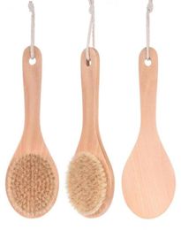 Dry Bath Body Brush Back Scrubber Antislip Short Wooden Handle Natural Bristles Shower Exfoliating Massager SN47034338874