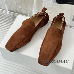 Casual Shoes Retro Dark Brown Leather Flats Loafers Square Toe Real Women's Comfortable Walking High Quality Driving