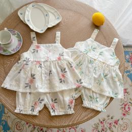 Sets 03T Summer 2pcs Baby Girls Set Newborn Kid Clothes set Flower Sleeveless Tank Top Shorts set Cute Sweet Floral Outfits